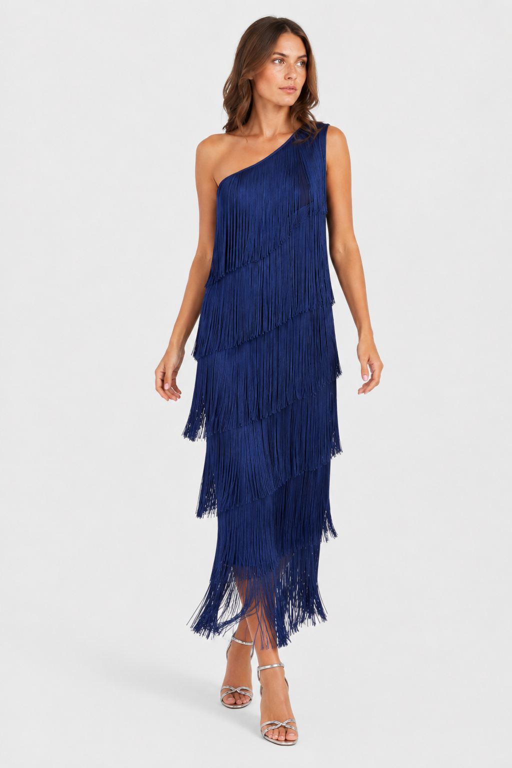 NOMU | Women's Fringe Maxi Dress – One Shoulder Layered Tassel Design