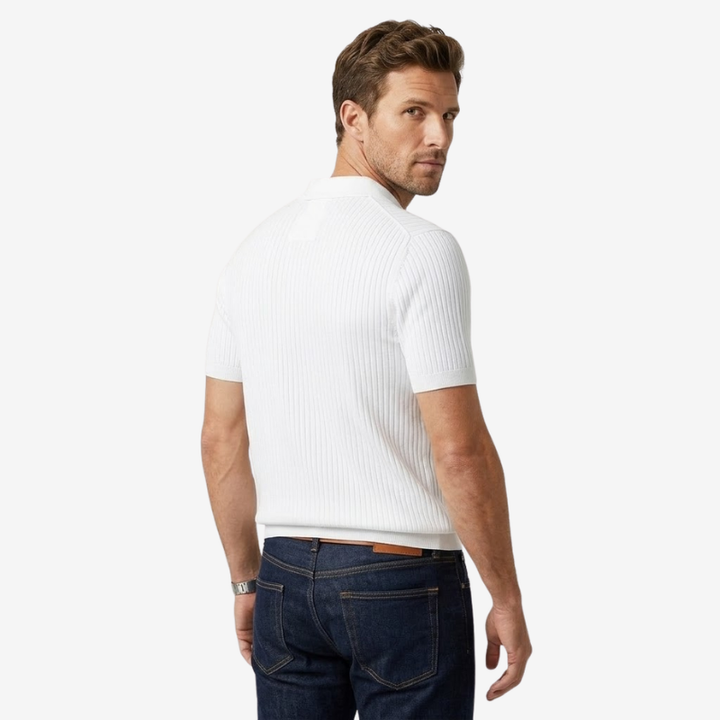 NOMU | Men's Ribbed Knit Polo Shirt – Modern Smart Casual Short Sleeve Top
