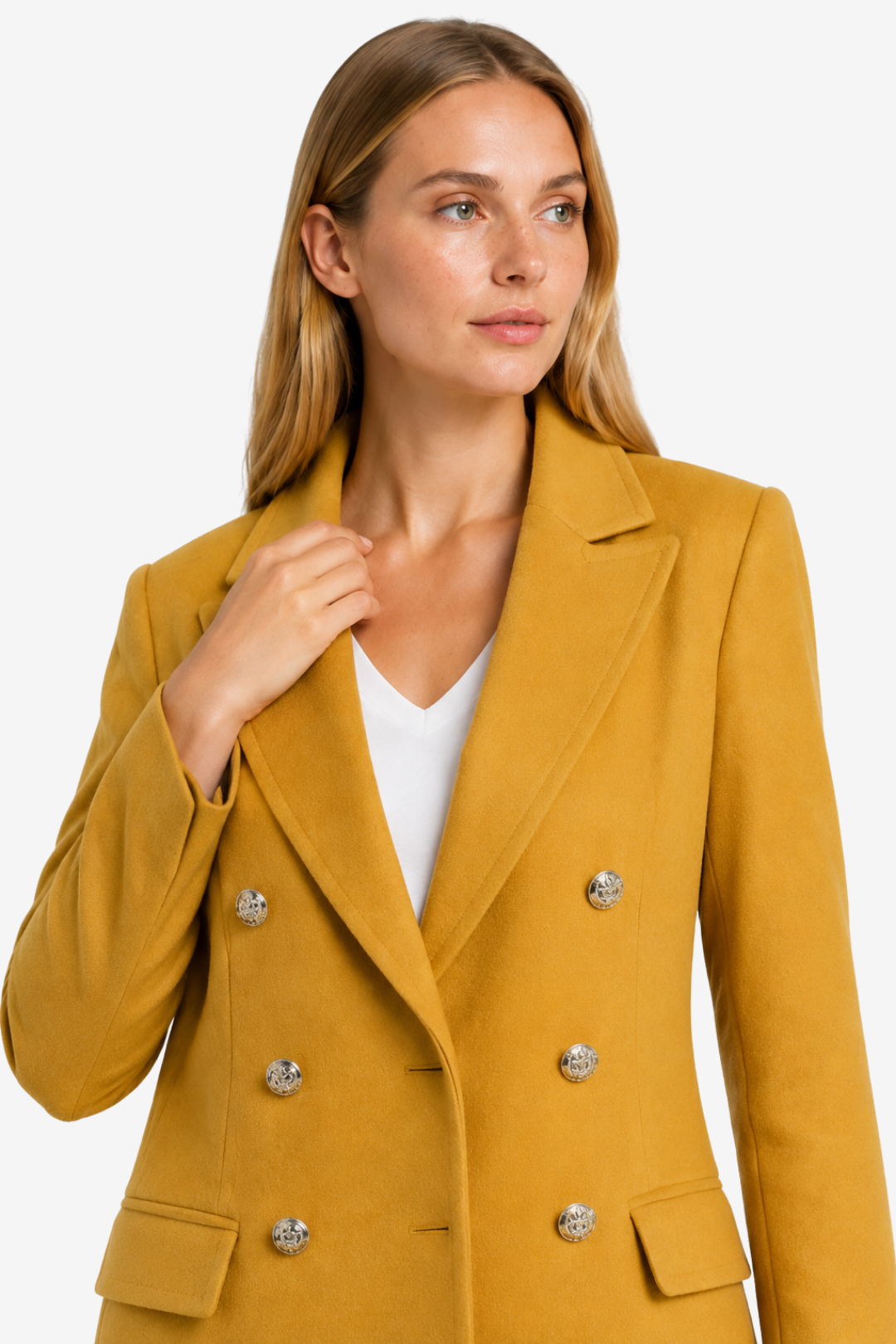 NOMU | Women's Long Button Front Coat – Double Breasted Design with Notched Lapels