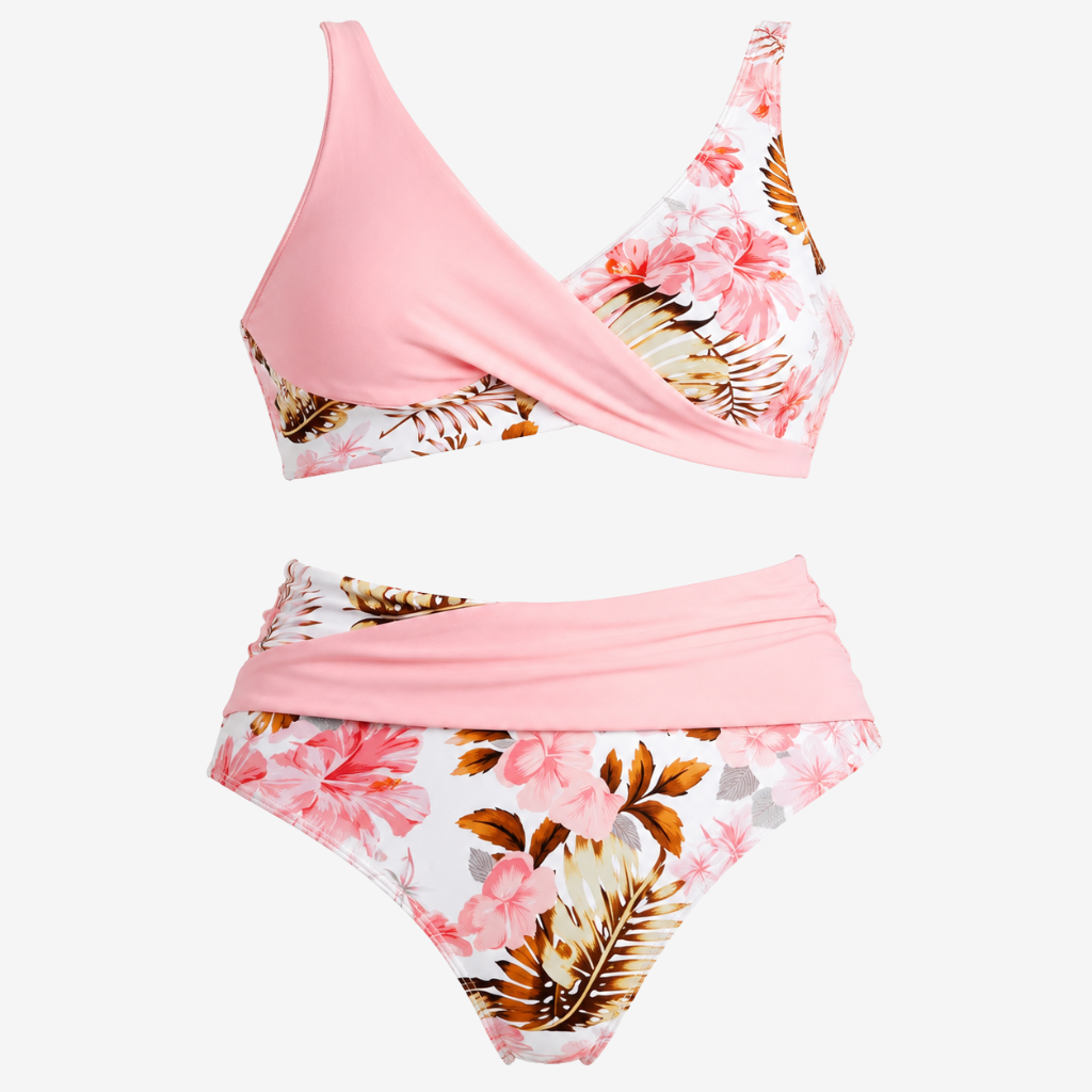 NOMU | Women's Floral Cross Wrap Bikini Set – High Waist Two Piece Swimwear