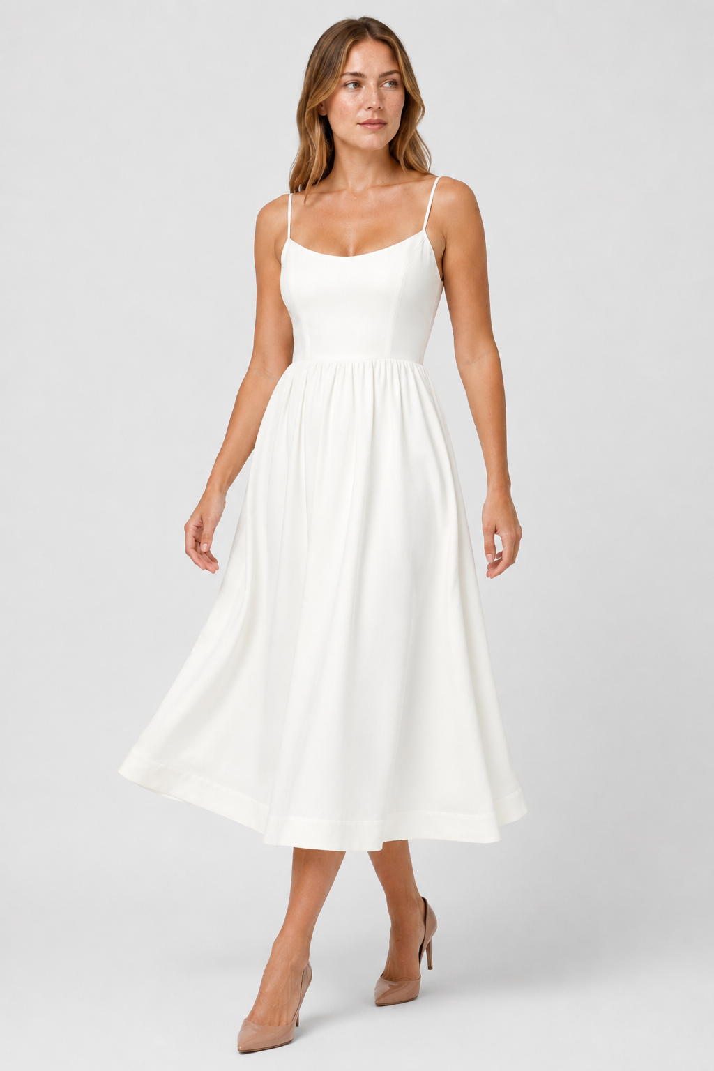 NOMU | Women's Sleeveless Midi Dress – Spaghetti Strap Flowy A-Line Design
