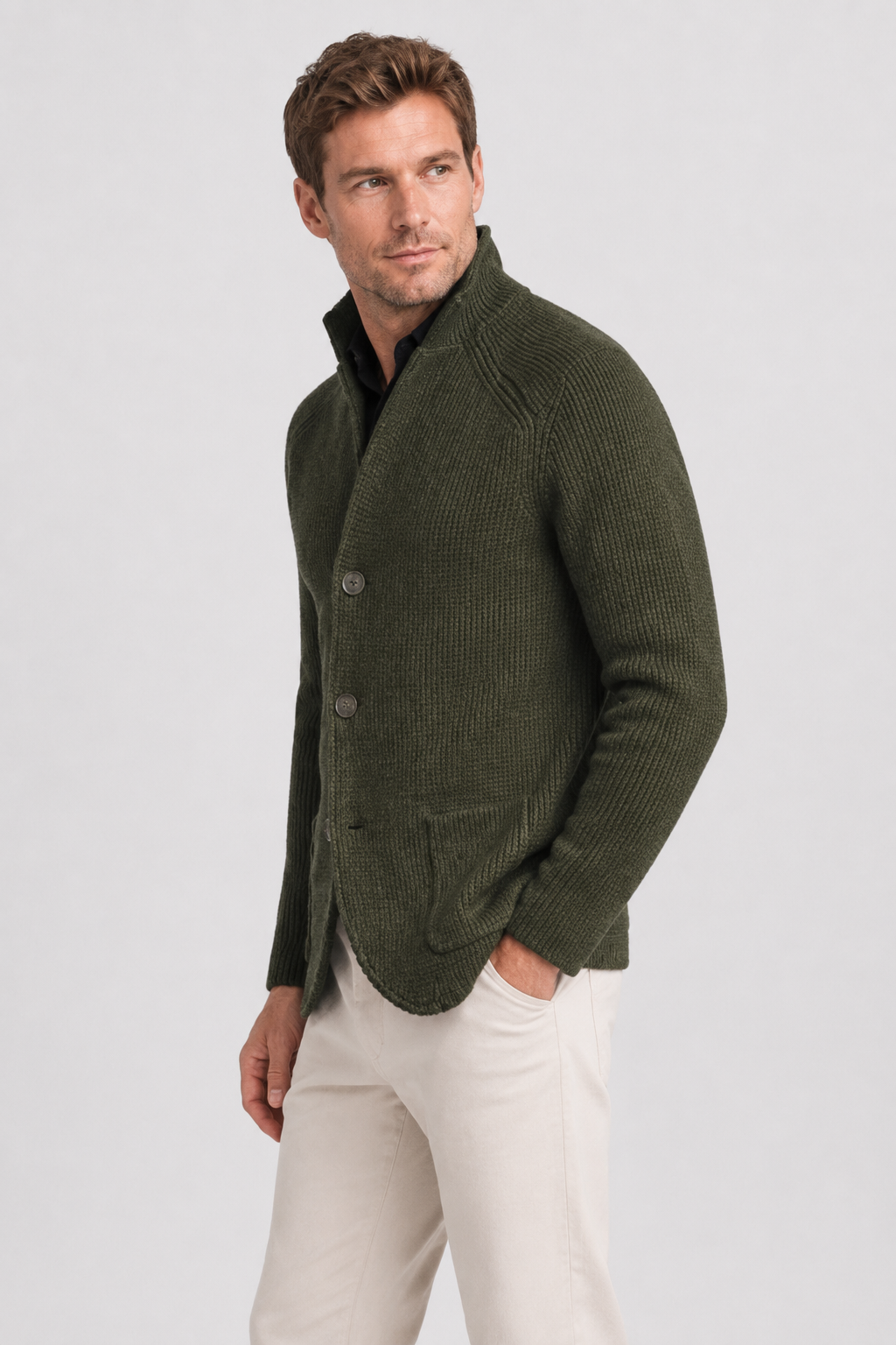 NOMU | Men's Knit Button Cardigan – Textured Smart Casual Sweater Jacket