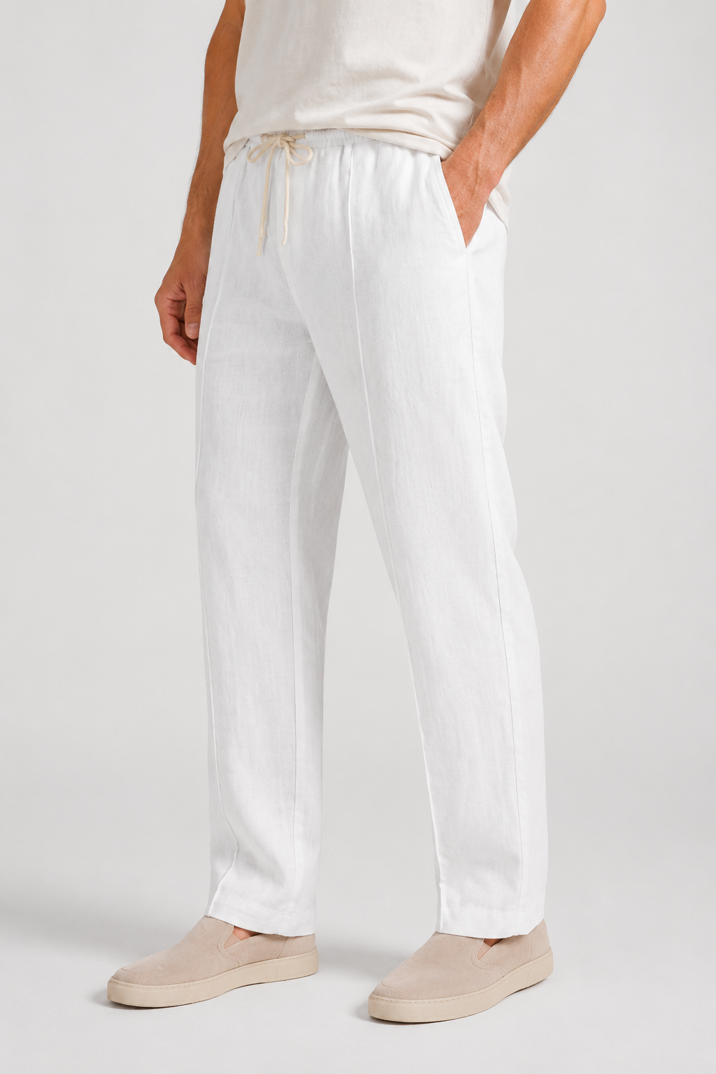 NOMU | Men's Linen Blend Pants – Drawstring Elastic Waist Tapered Design