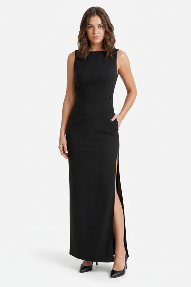 NOMU | Women's Bodycon Maxi Dress – Sleeveless Side Slit Fitted Design