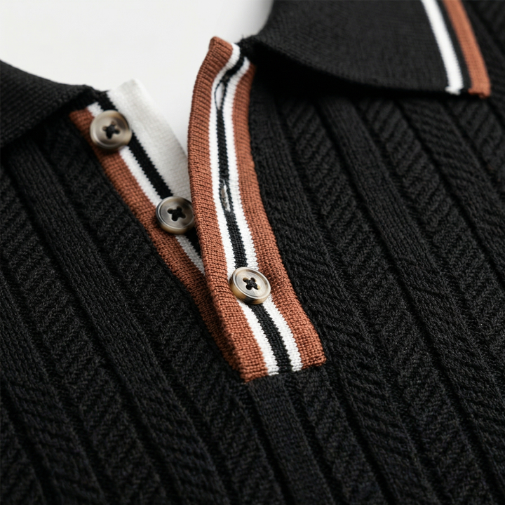 NOMU | Men’s Contrast Trim Ribbed Knit Polo Shirt