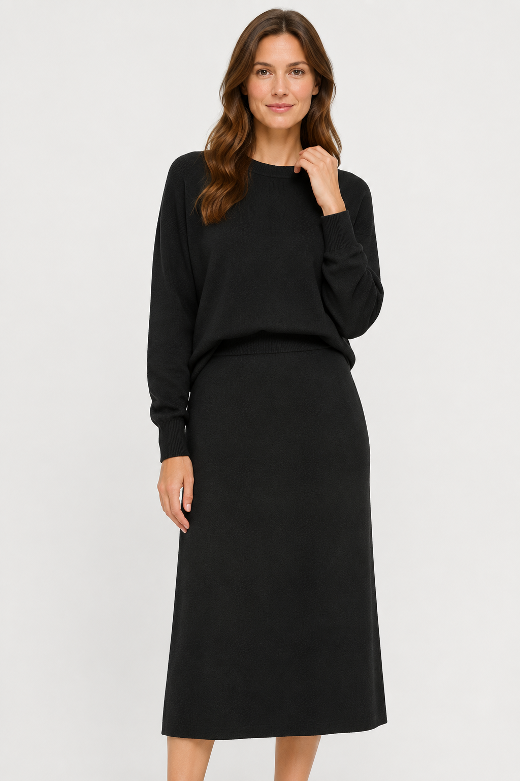 NOMU | Women's Knit A-Line Midi Skirt – Soft Minimalist Sweater Skirt