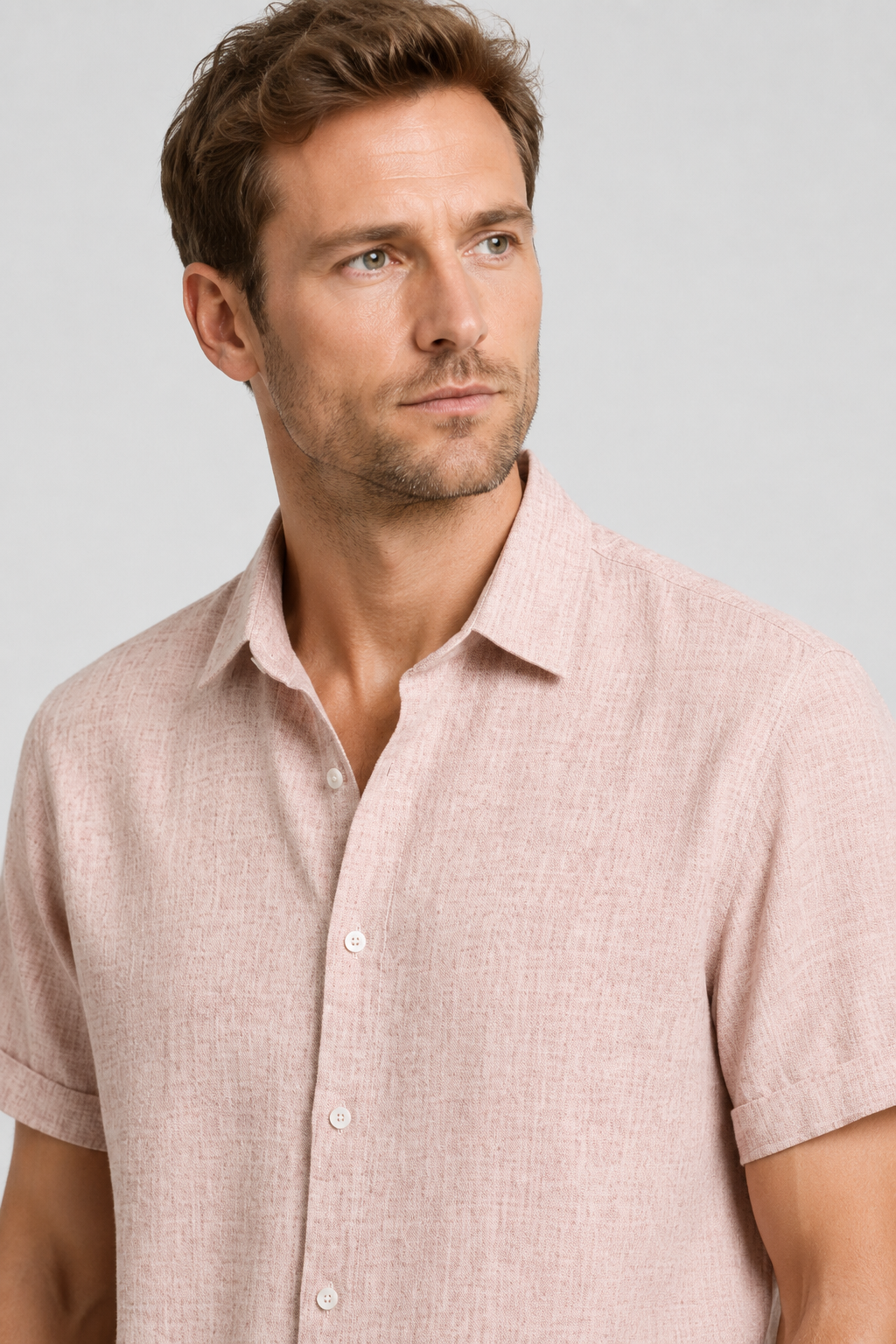 NOMU | Men's Linen Blend Shirt – Short Sleeve Casual Button Design