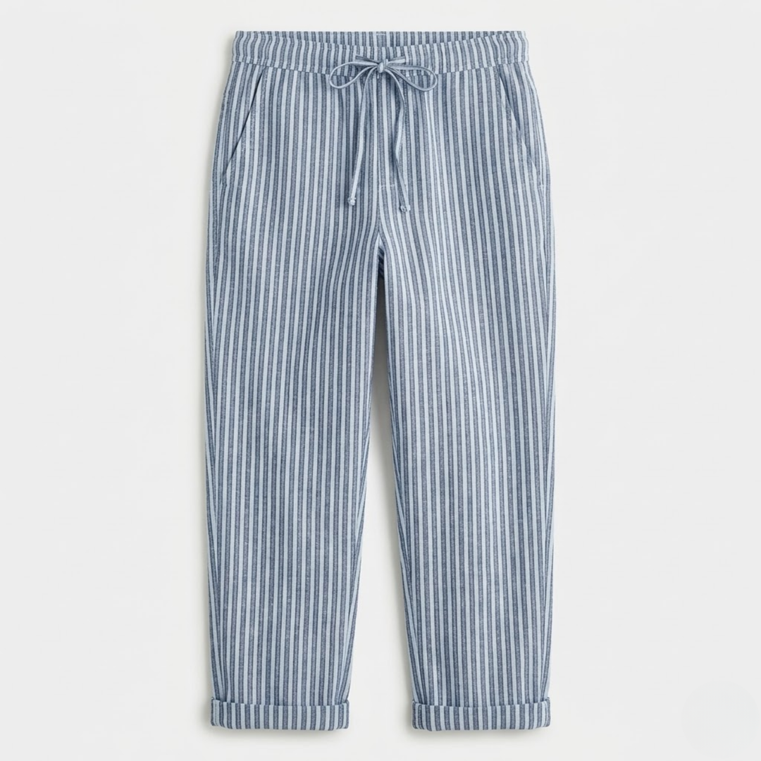 NOMU | Women's Striped Drawstring Pants – Relaxed Fit Casual Ankle Trousers