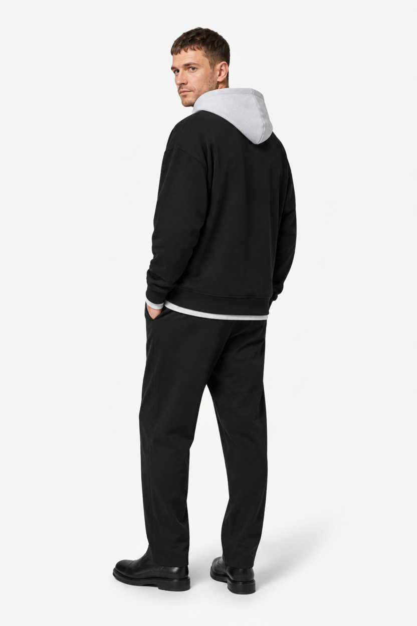 NOMU | Men's Layered Hoodie – Contrast Hood Relaxed Pullover Design