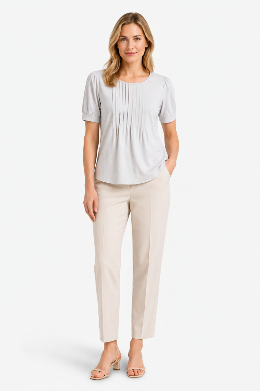 NOMU | Women’s Pleated Front Short Sleeve Blouse