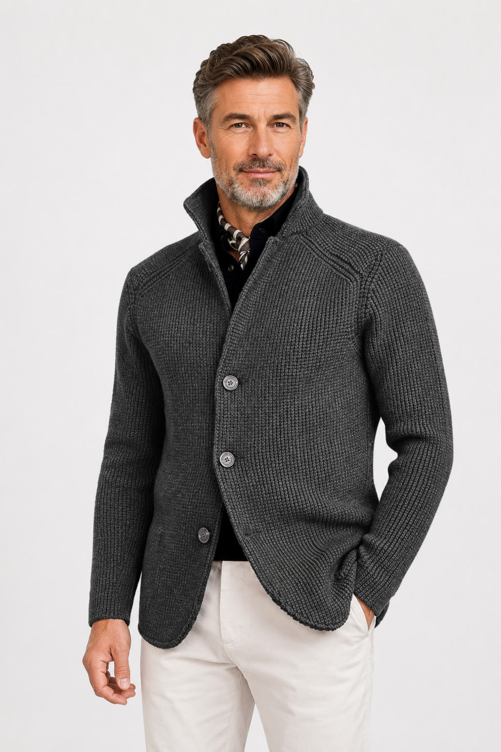 NOMU | Men's Knit Button Cardigan – Textured Smart Casual Sweater Jacket