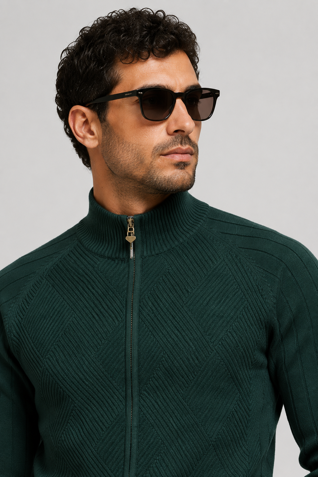 NOMU | Men's Zip-Up Knit Sweater Jacket – Textured Stand Collar Cardigan