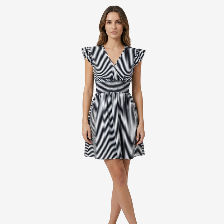 NOMU | Women's Striped Mini Dress – Ruffle Sleeve Smocked Waist Design