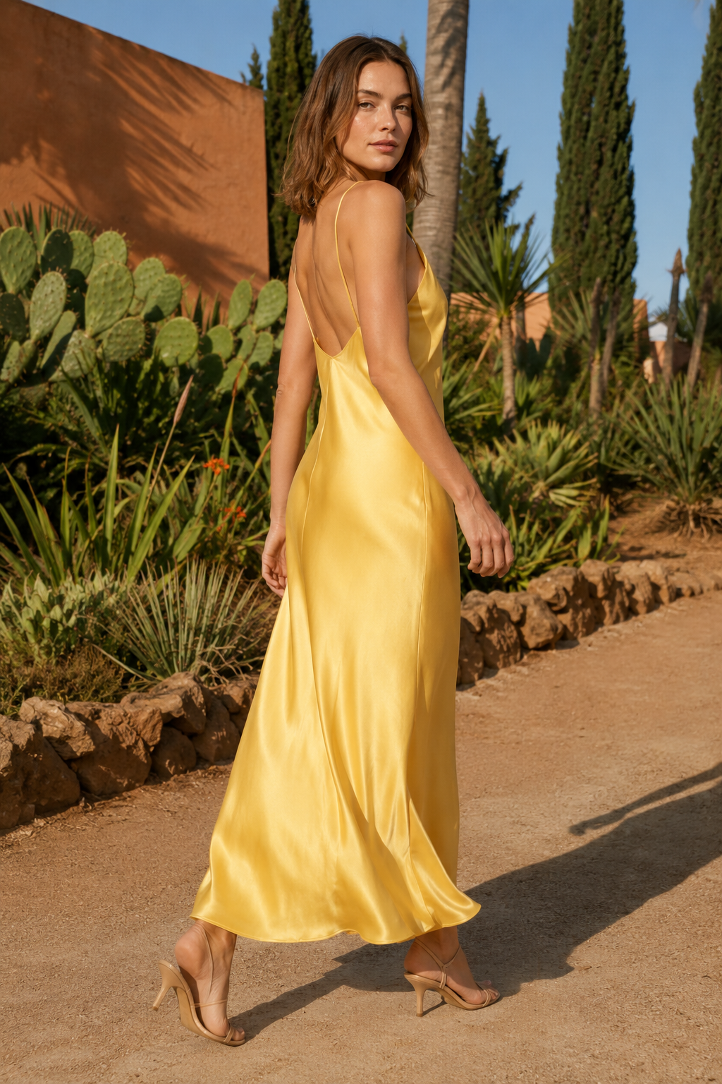 NOMU | Women's Satin Slip Maxi Dress – Elegant Spaghetti Strap Evening Dress