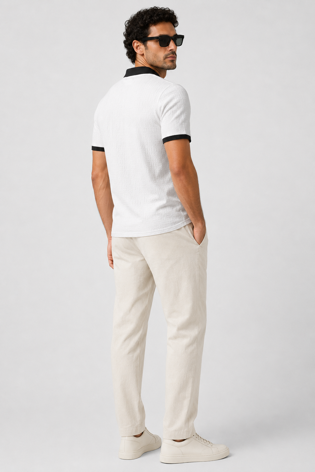 NOMU | Men's Textured Polo Shirt – Contrast Collar Casual Design