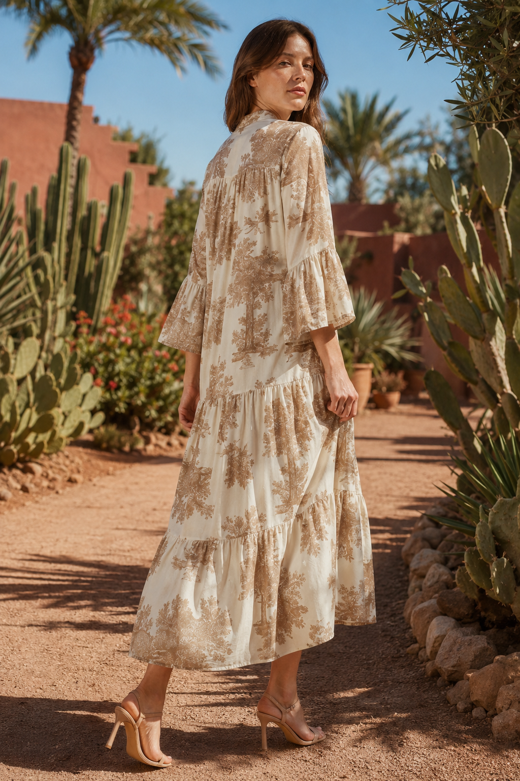 NOMU | Women's Vintage Floral Tiered Maxi Dress – Elegant Long Sleeve Flowing Dress
