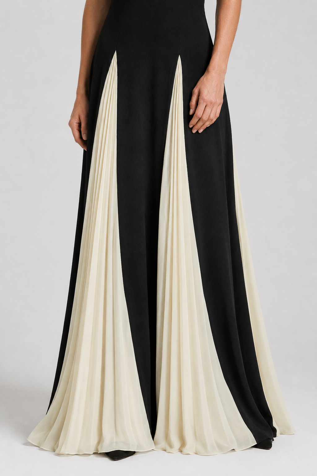 NOMU | Women's Pleated Panel Maxi Dress – Elegant Spaghetti Strap Evening Gown