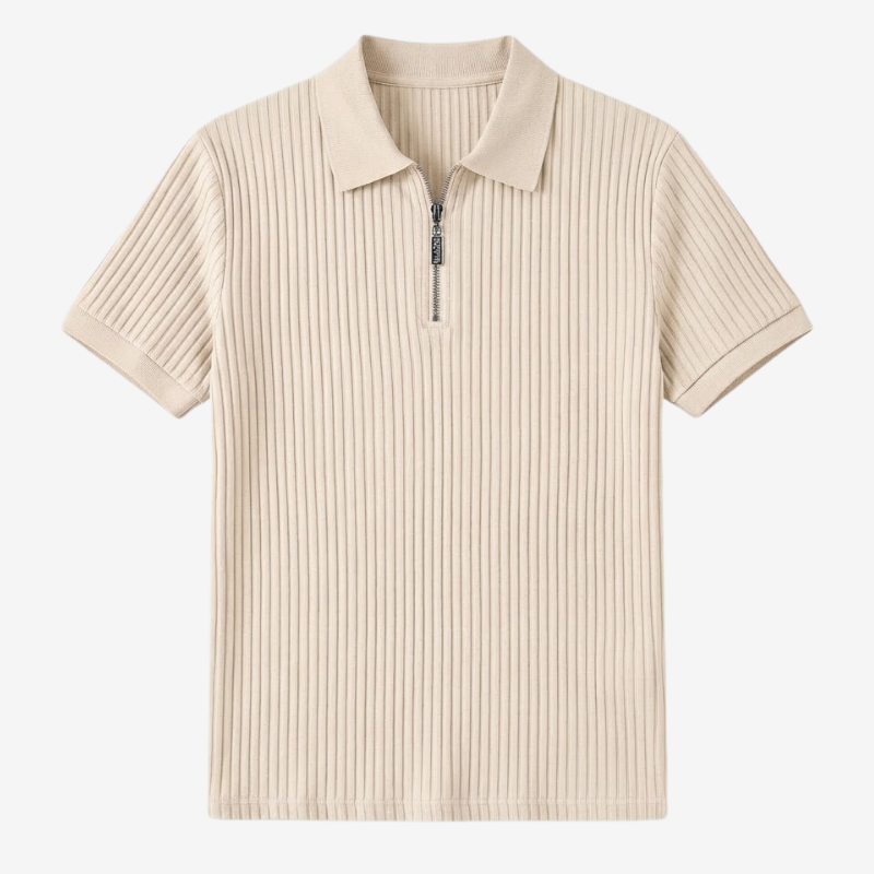 NOMU | Men's Ribbed Knit Polo Shirt – Zip Collar Slim Fit Design
