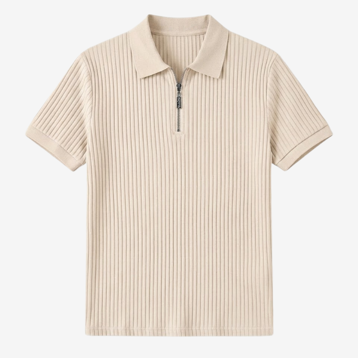 NOMU | Men's Ribbed Knit Polo Shirt – Zip Collar Slim Fit Design