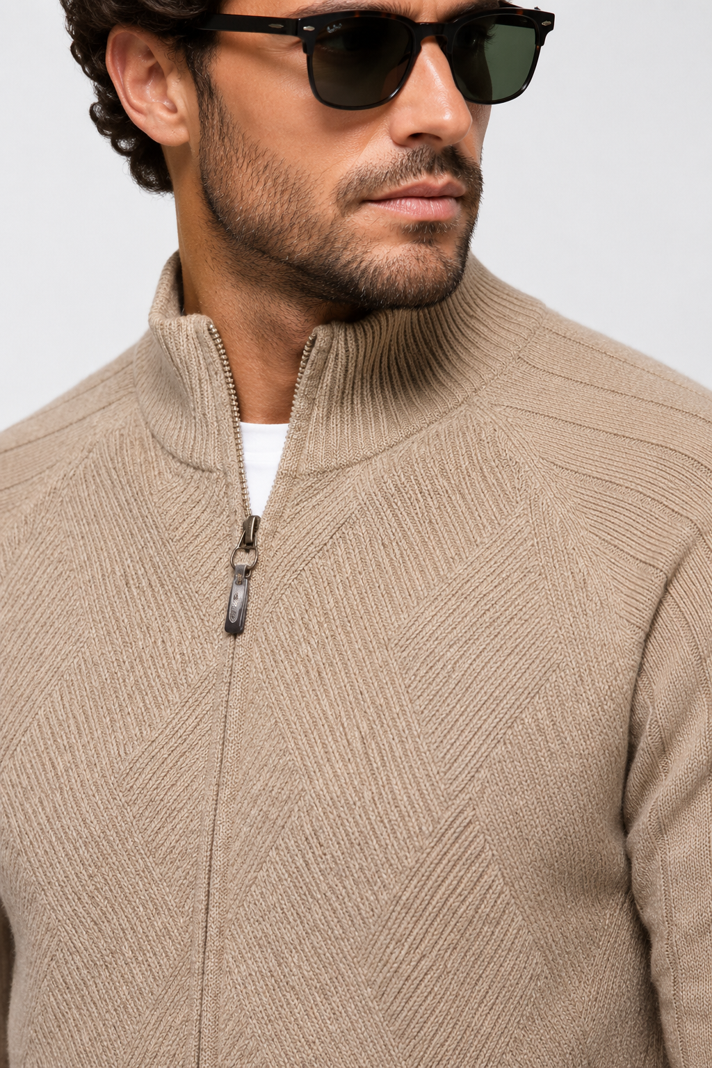 NOMU | Men's Zip-Up Knit Sweater Jacket – Textured Stand Collar Cardigan