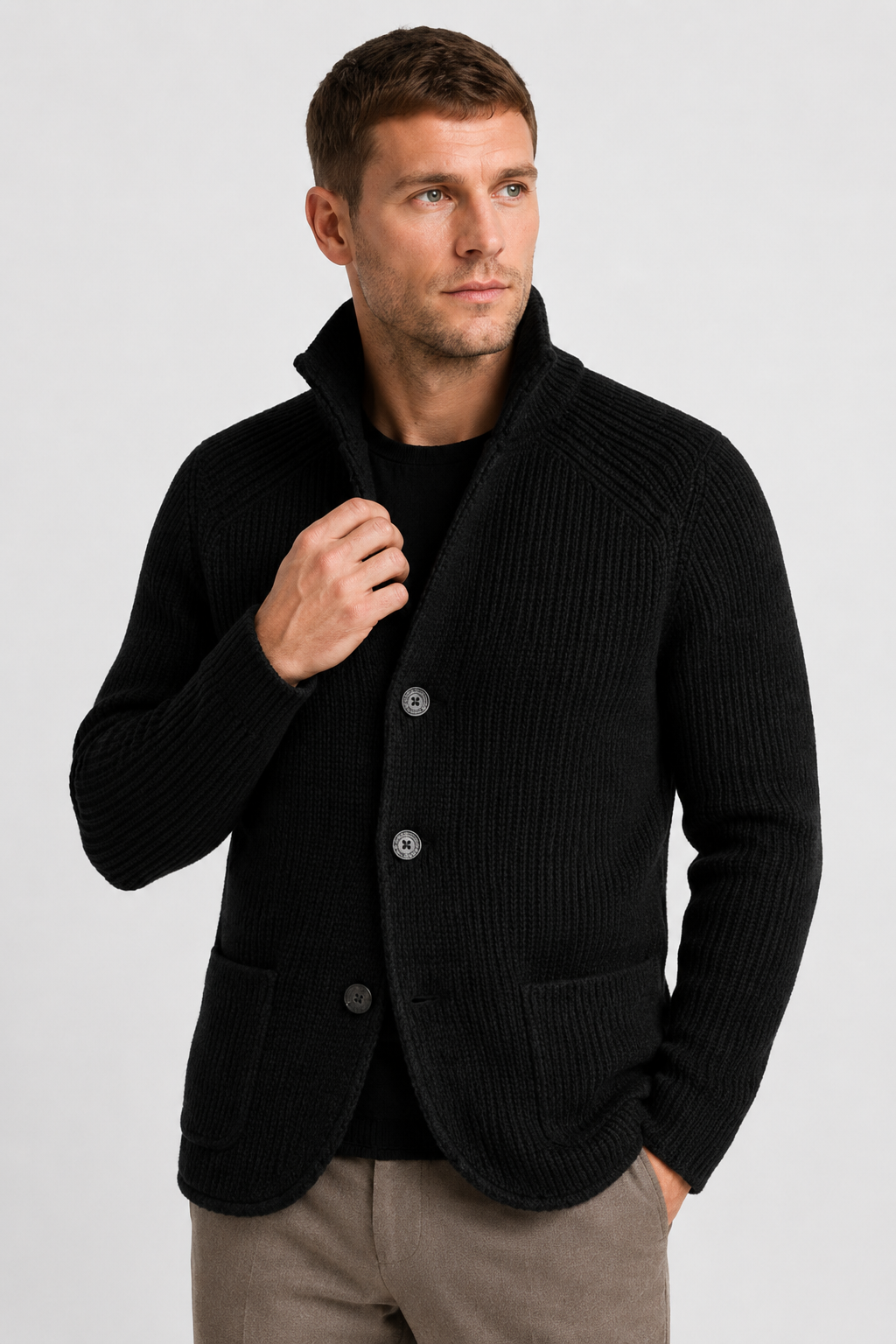 NOMU | Men's Textured Knit Blazer Cardigan – Smart Casual Button-Up Sweater Jacket