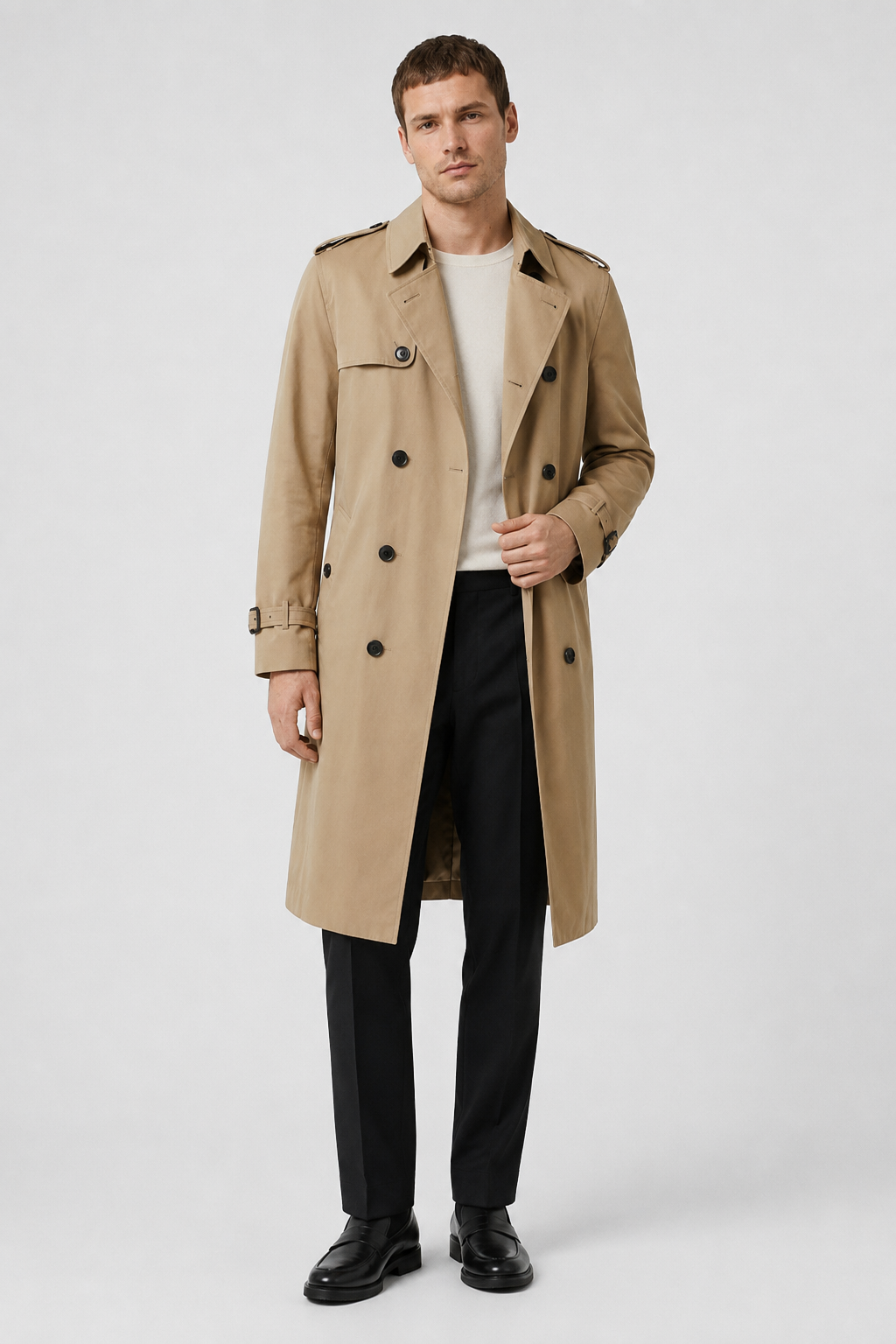 NOMU | Men's Classic Double-Breasted Trench Coat – Timeless Tailored Outerwear