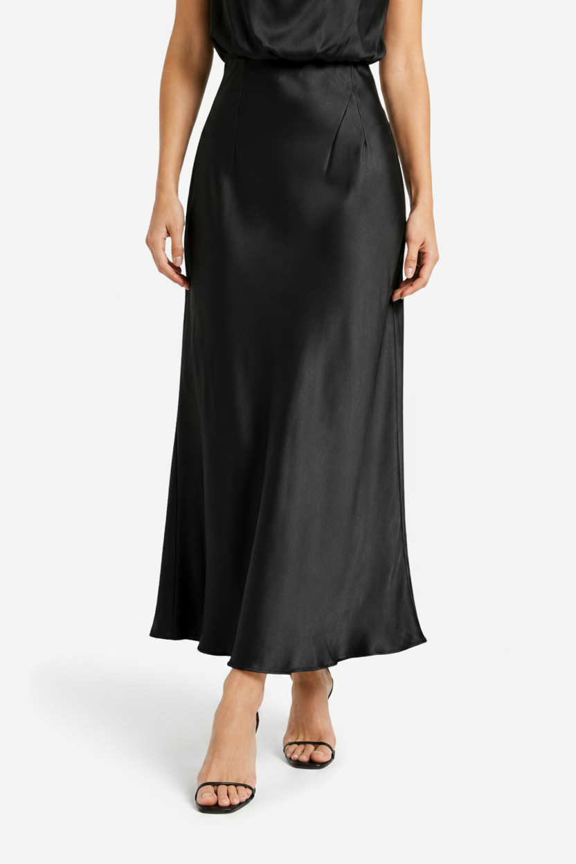 NOMU | Women's Satin High Neck Midi Dress – Elegant Sleeveless Evening Slip Dress