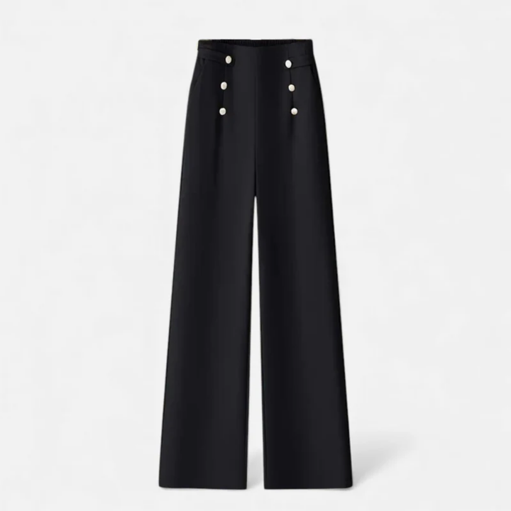 NOMU | Women's High-Waisted Wide Leg Trousers – Elegant Button Detail Palazzo Pants