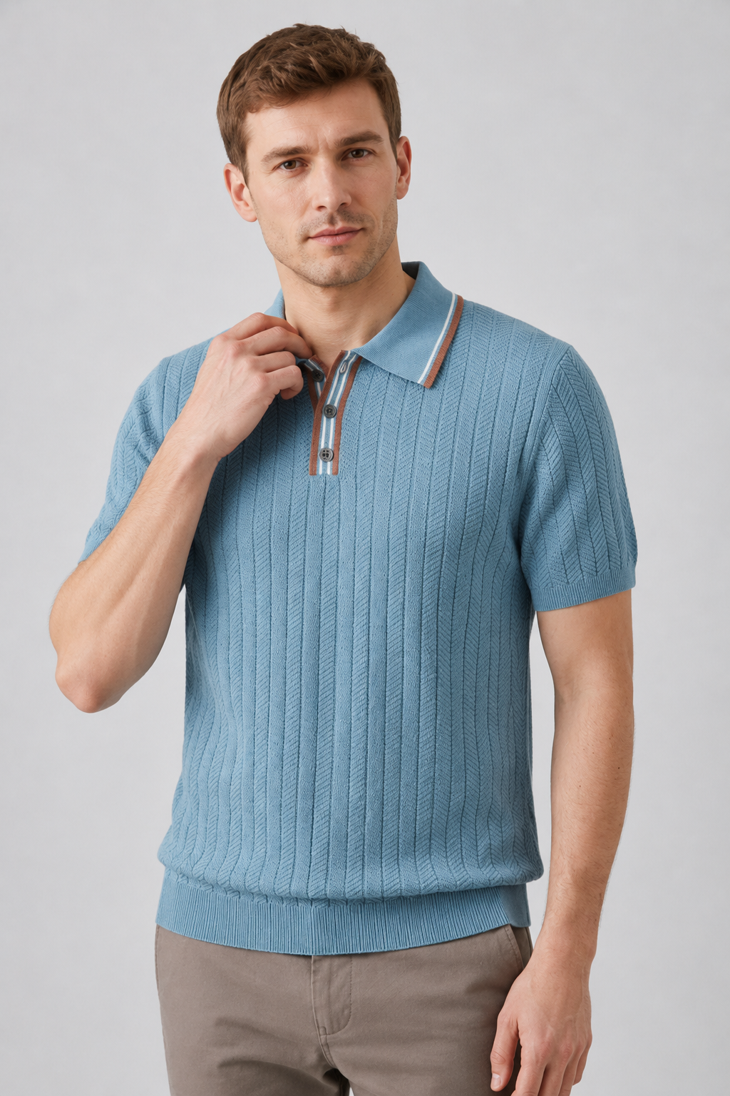NOMU | Men's Textured Knit Polo Shirt – Smart Casual Short Sleeve Sweater Polo
