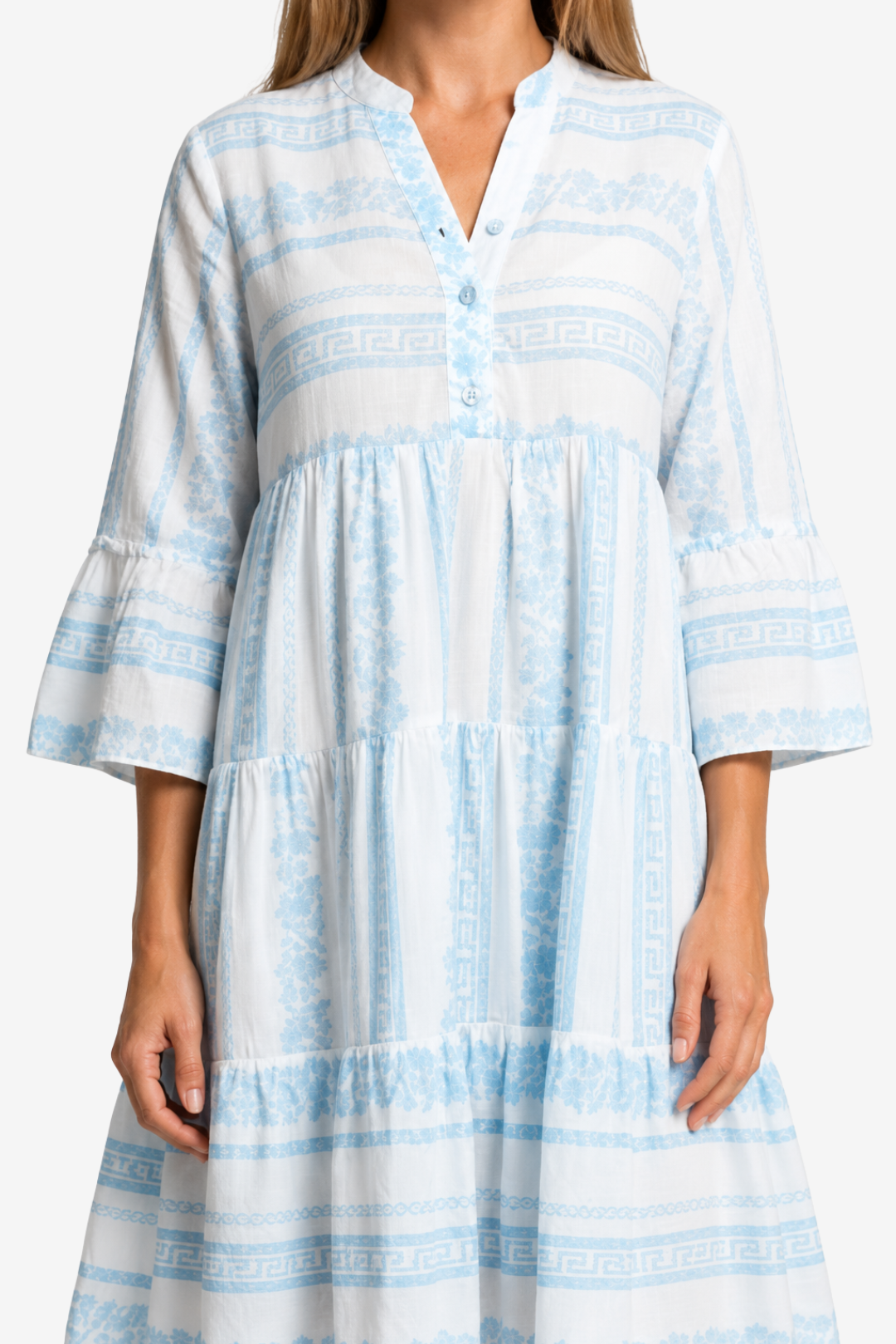 NOMU | Women's Printed Mini Dress – V Neck Button Front Tiered Loose Fit Design