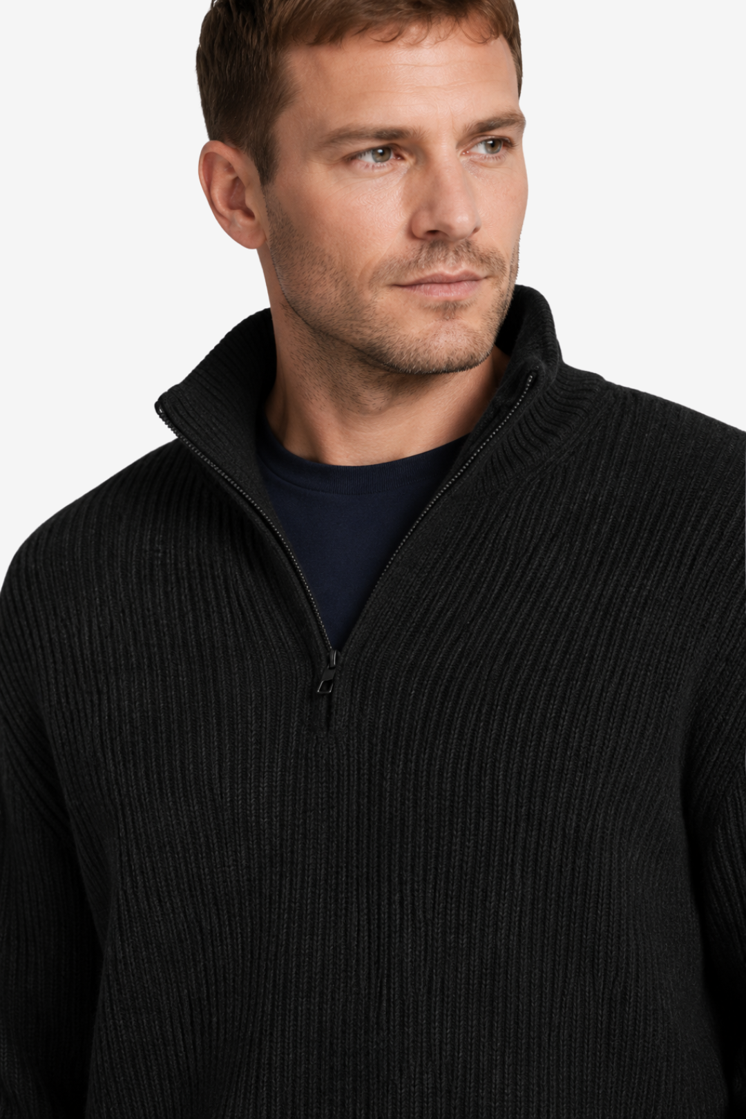 NOMU | Men's Quarter Zip Sweater – Ribbed Knit Stand Collar Long Sleeve Design