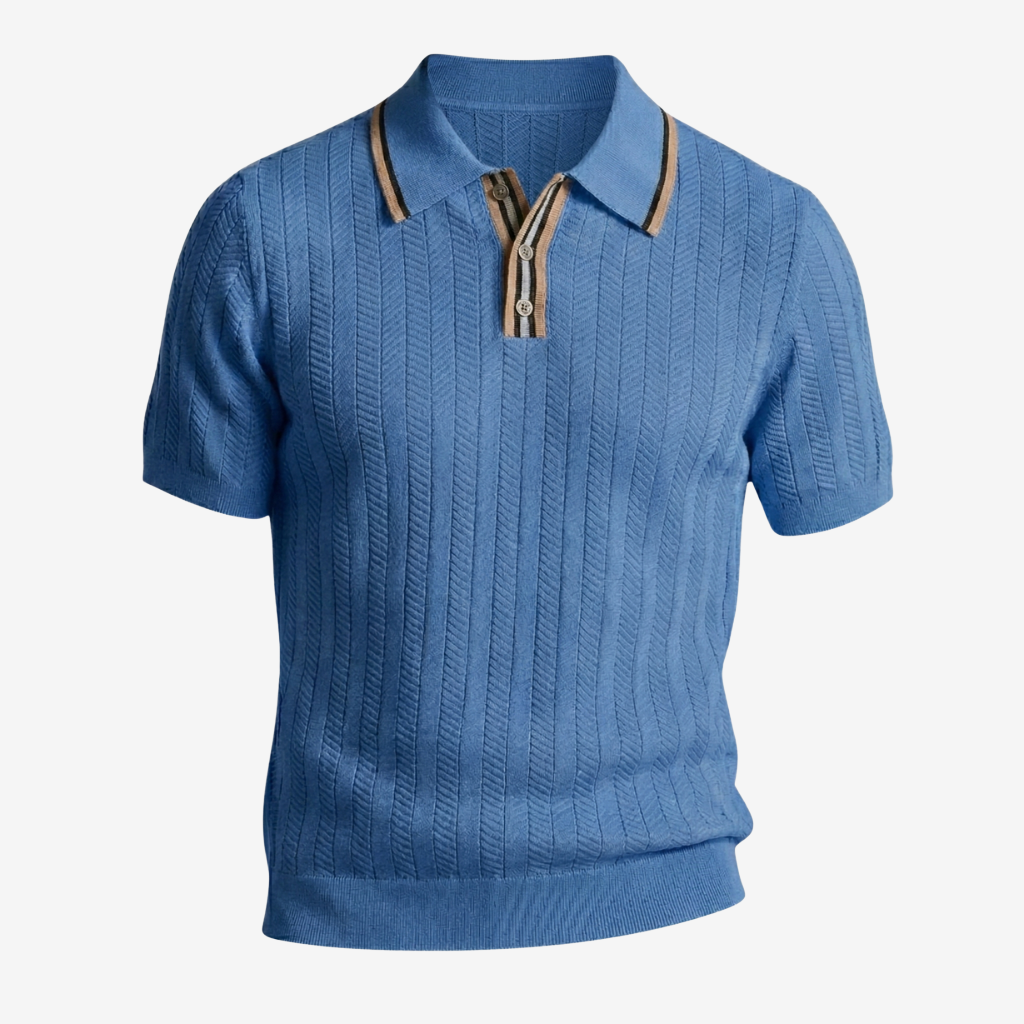 NOMU | Men’s Contrast Trim Ribbed Knit Polo Shirt