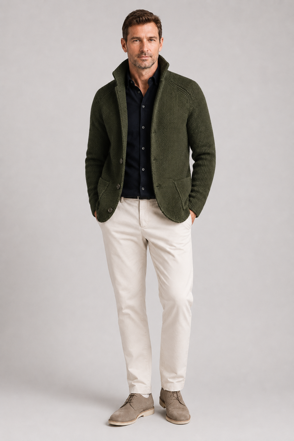 NOMU | Men's Textured Knit Blazer Cardigan – Smart Casual Button-Up Sweater Jacket