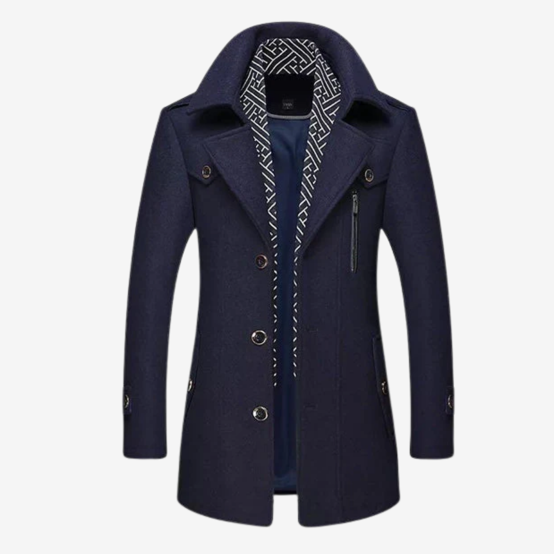 NOMU | Men's Wool Blend Military Overcoat – Tailored Button Front Coat