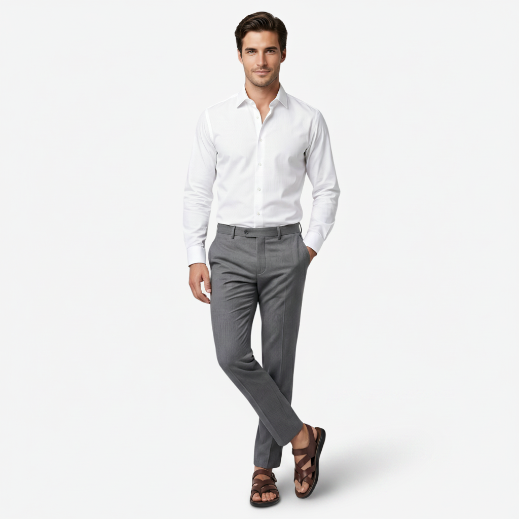 NOMU | Men's Leather Slide Sandals – Crisscross Straps with Adjustable Buckle