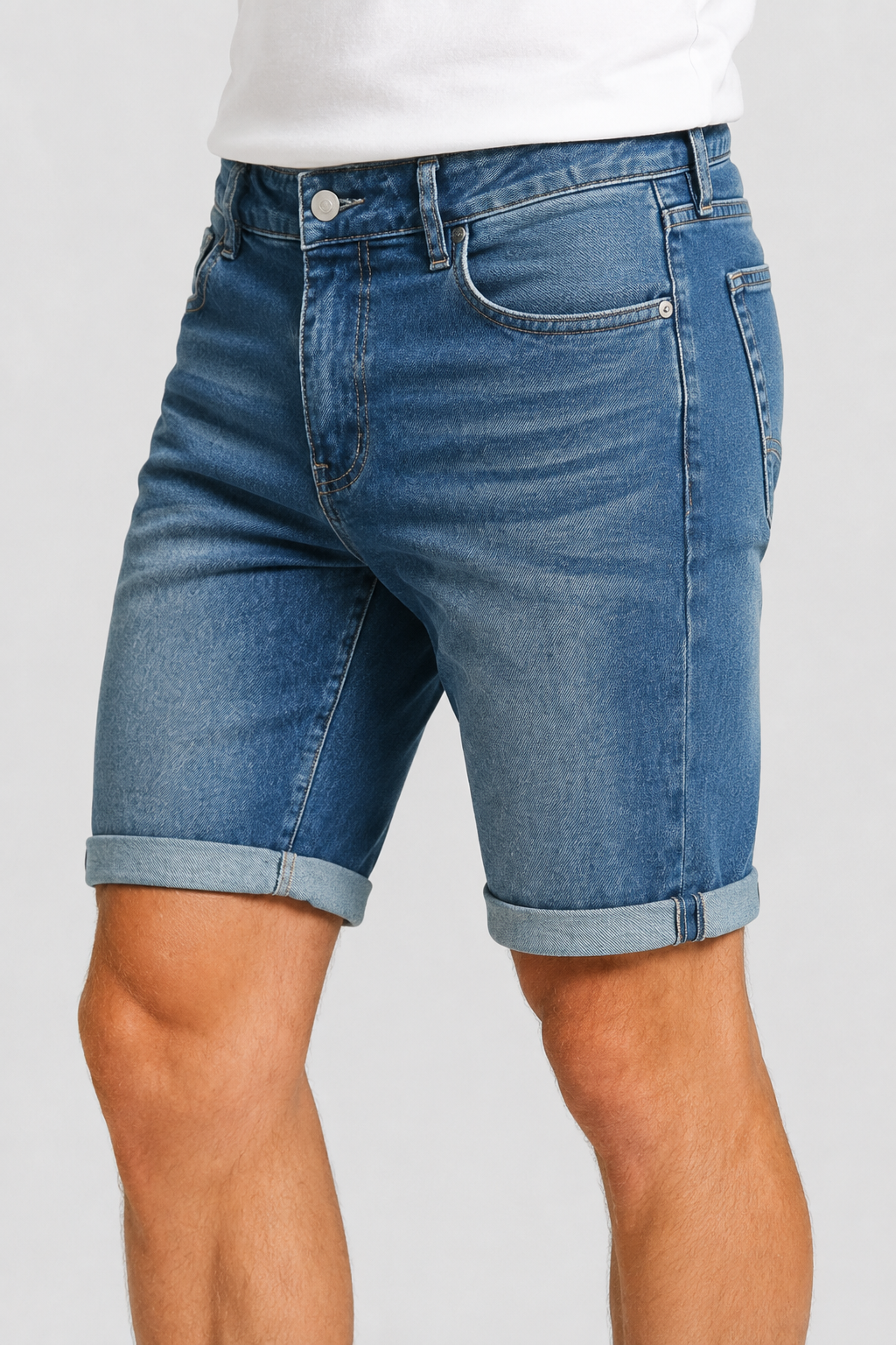 NOMU | Men's Slim Fit Denim Shorts – Casual Rolled Hem Stretch Jean Shorts