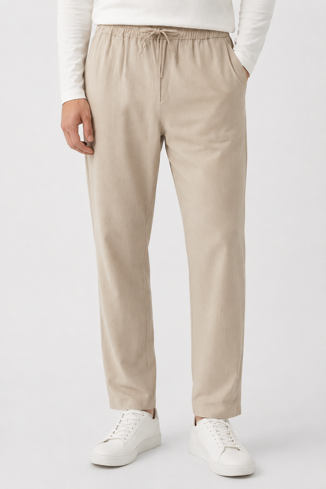 NOMU | Men's Linen Drawstring Pants – Relaxed Fit Casual Tapered Trousers