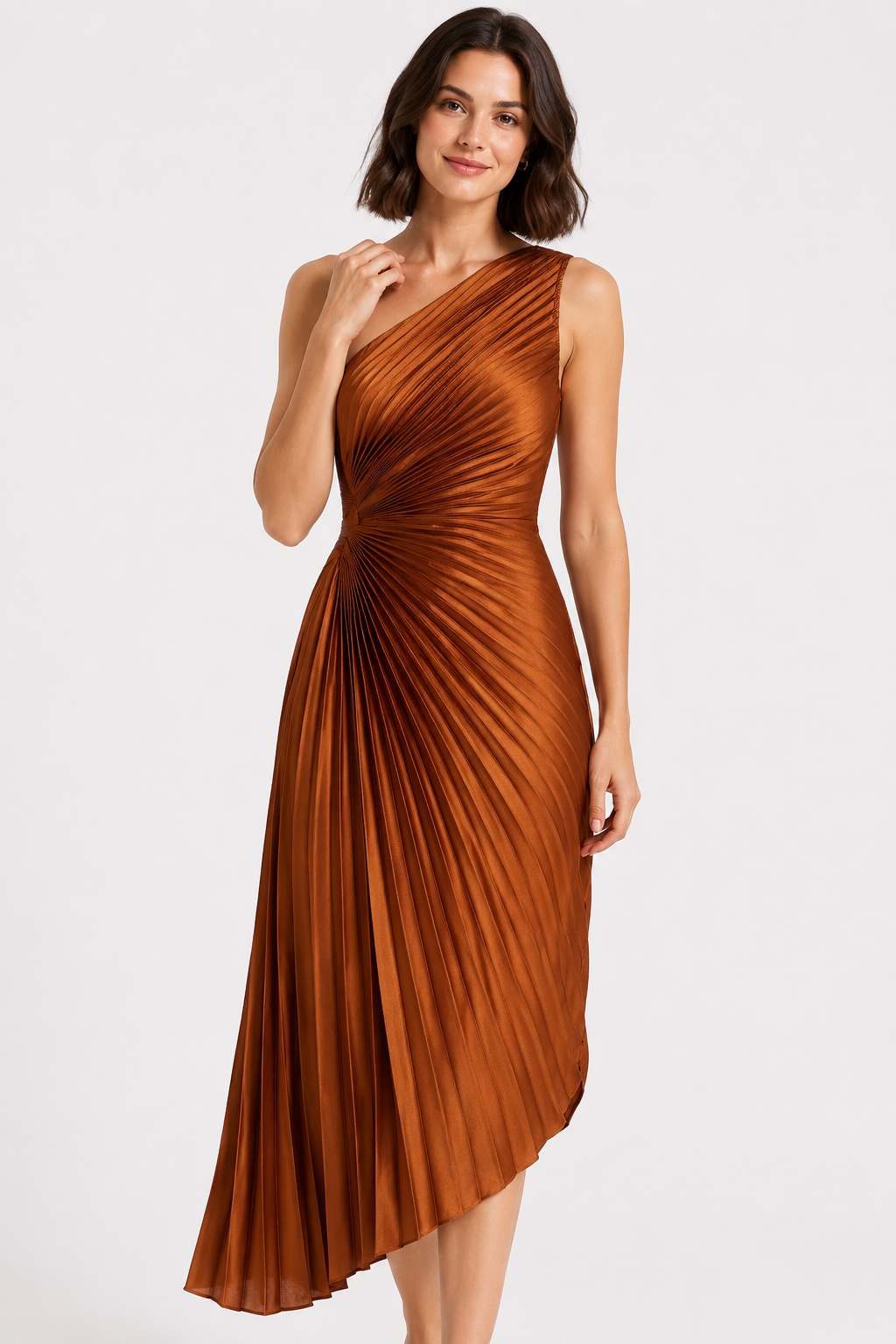 NOMU | Women's One-Shoulder Pleated Midi Dress – Elegant Asymmetrical Evening Dress