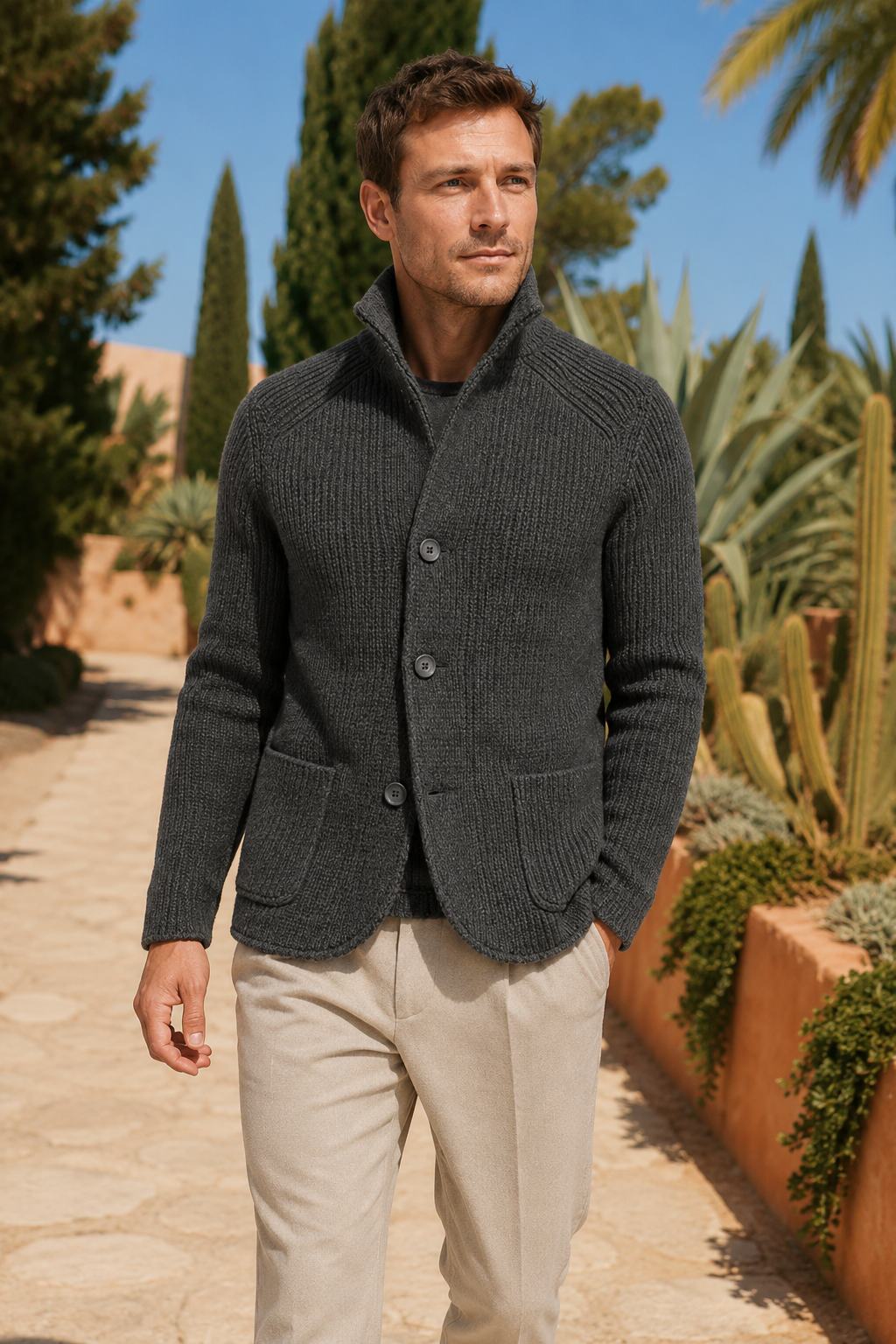 NOMU | Men's Textured Knit Blazer Cardigan – Smart Casual Button-Up Sweater Jacket