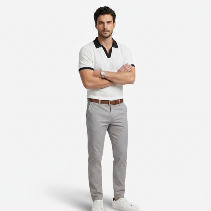 NOMU | Men's Textured Polo Shirt – Contrast Collar Casual Design