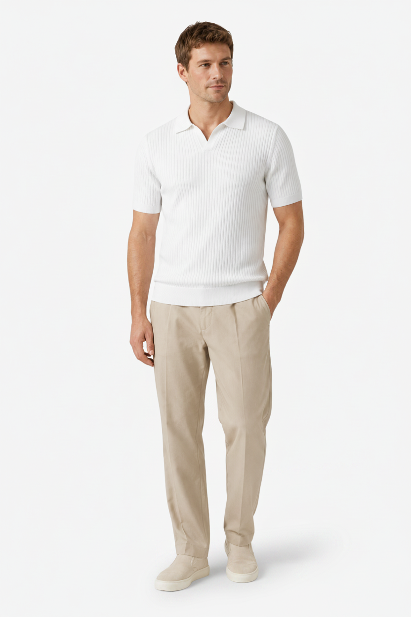 NOMU | Men's Ribbed Knit Polo Shirt – Modern Smart Casual Short Sleeve Top
