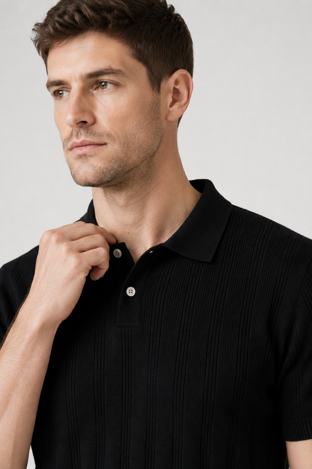 NOMU | Men's Textured Knit Polo Shirt – Slim Fit Smart Casual Short Sleeve Top