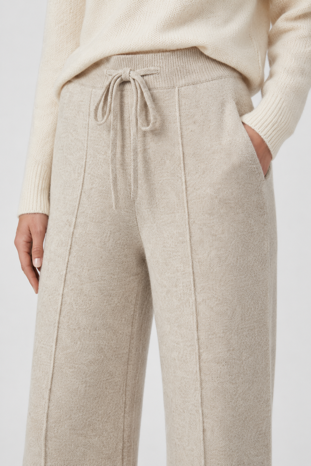 NOMU | Women's Knit Wide Leg Pants – Soft Drawstring Lounge Trousers