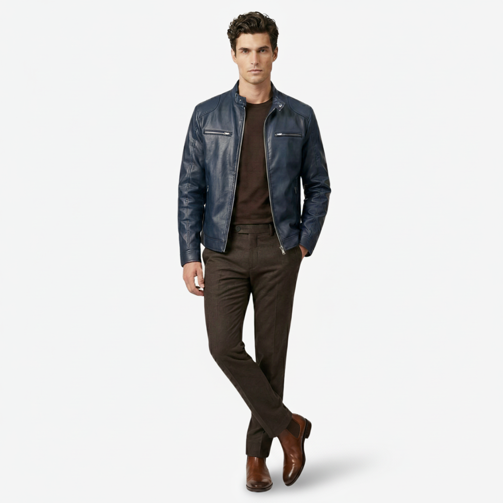 NOMU | Men's Classic Faux Leather Jacket – Minimalist Zip-Up Biker Outerwear