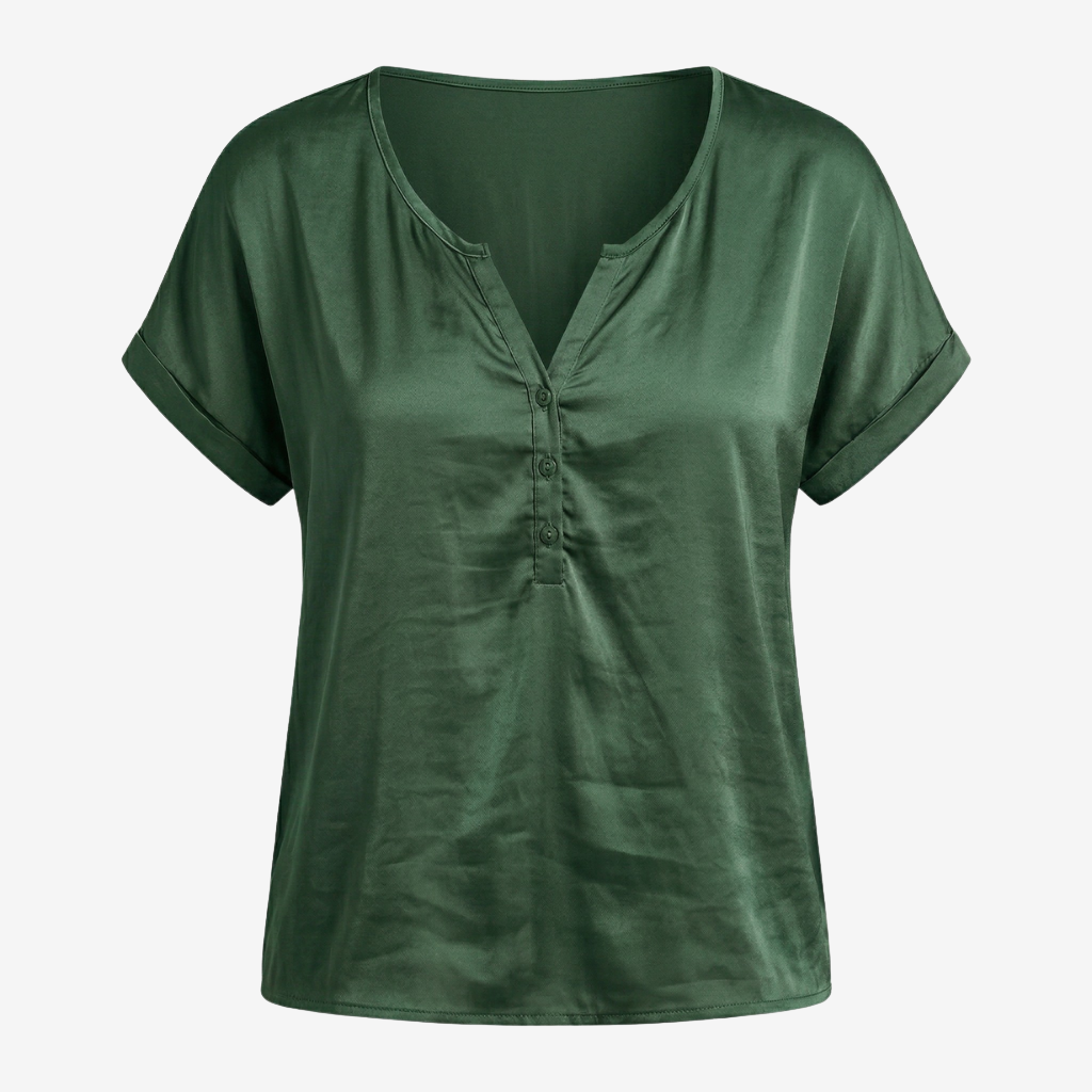 NOMU | Women’s V-Neck Button Detail Short Sleeve Blouse
