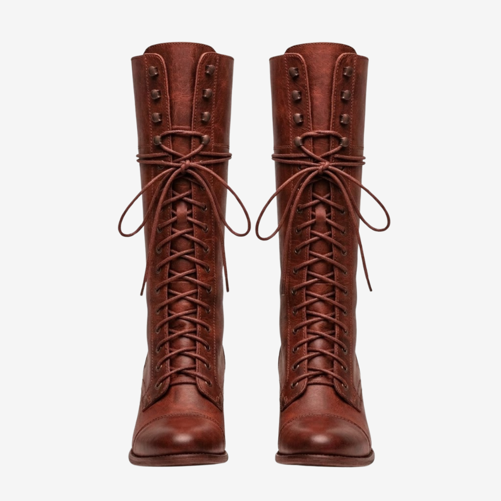 NOMU | Women's Vintage Lace-Up Knee-High Boots – Classic Block Heel Riding Boots