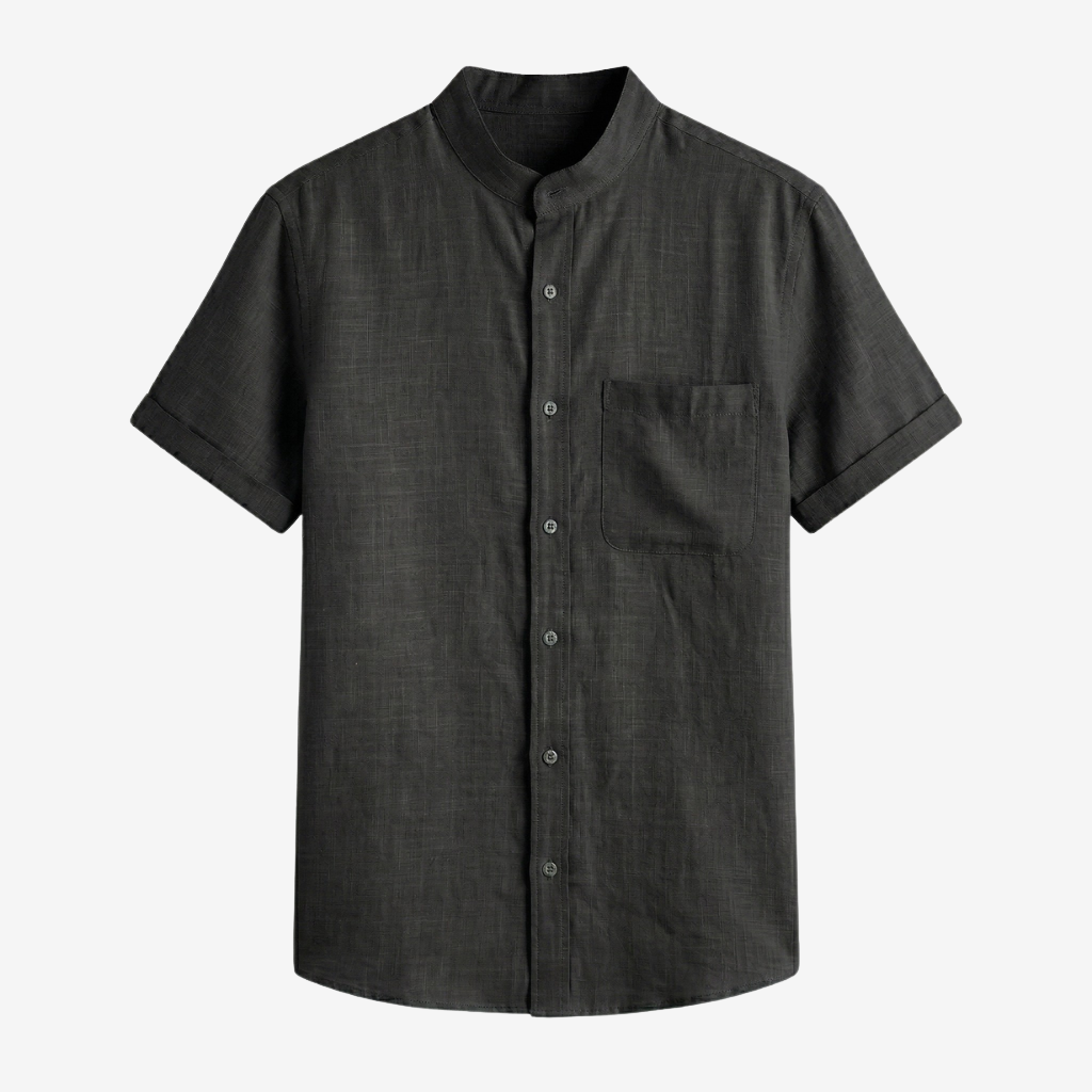 NOMU | Men’s Short Sleeve Mandarin Collar Button Shirt