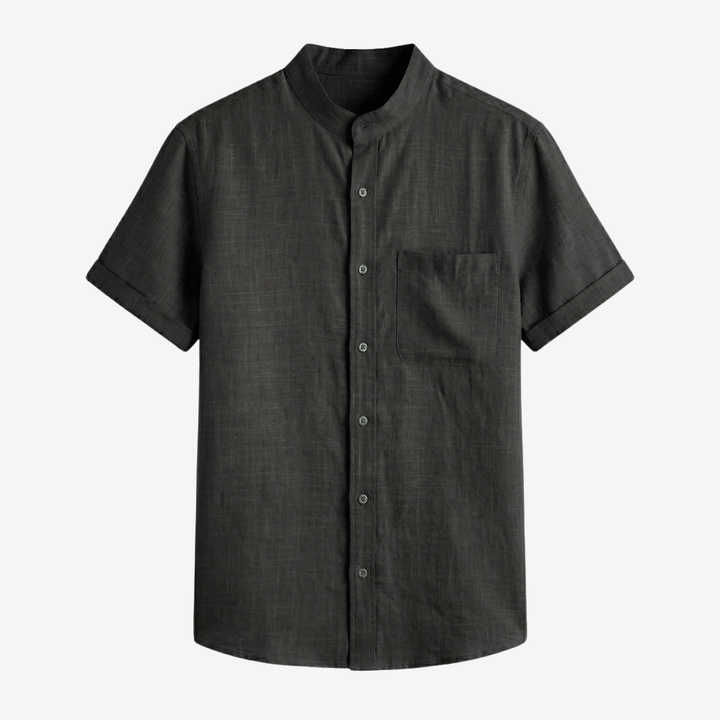 NOMU | Men’s Short Sleeve Mandarin Collar Button Shirt
