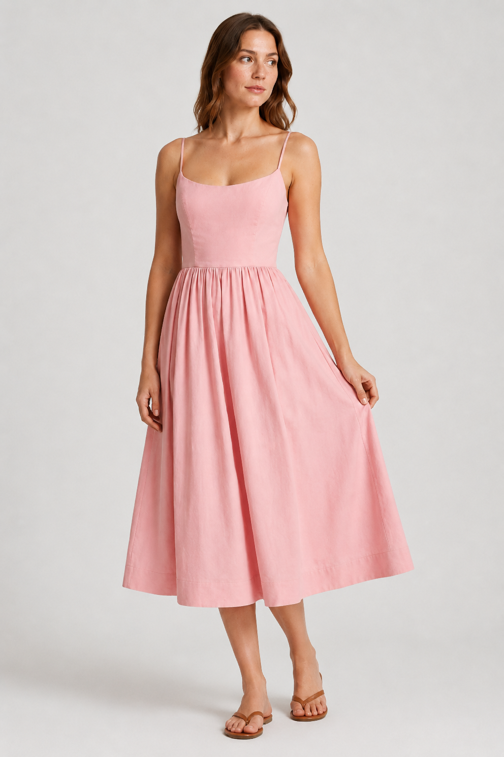 NOMU | Women's Sleeveless Square Neck Midi Dress – Elegant A-Line Casual Party Dress