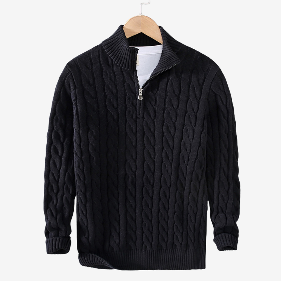 NOMU | Men's Cable Knit Quarter Zip Sweater – Classic Ribbed Pullover